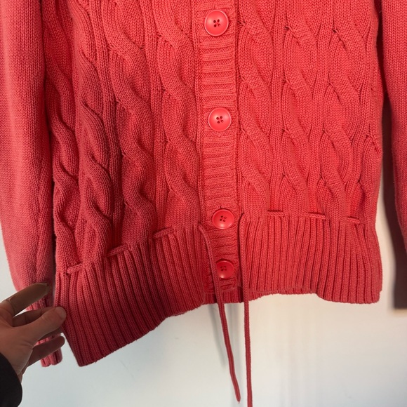 Vintage VTG Style & Co Coral Cable Knit Tie Waist Button Up Cardigan Sweater - Picture 10 of 15
